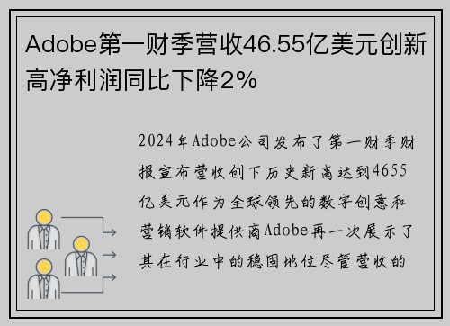 Adobe第一财季营收46.55亿美元创新高净利润同比下降2%