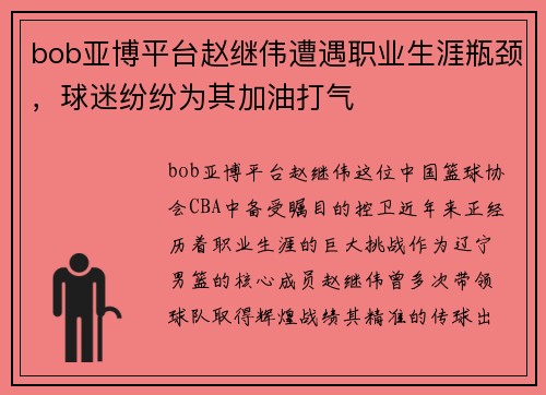 bob亚博平台赵继伟遭遇职业生涯瓶颈，球迷纷纷为其加油打气