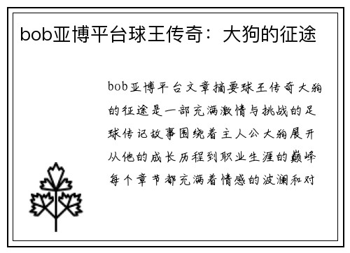 bob亚博平台球王传奇：大狗的征途