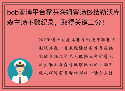 bob亚博平台霍芬海姆客场终结勒沃库森主场不败纪录，取得关键三分！ - 副本