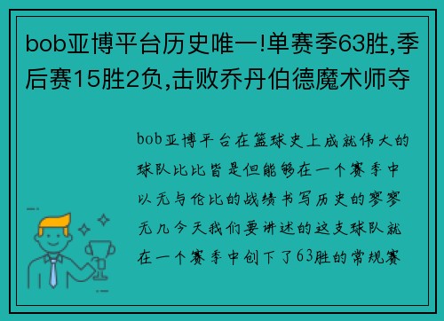 bob亚博平台历史唯一!单赛季63胜,季后赛15胜2负,击败乔丹伯德魔术师夺冠 - 副本