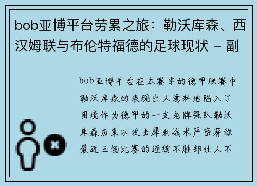 bob亚博平台劳累之旅：勒沃库森、西汉姆联与布伦特福德的足球现状 - 副本