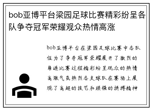 bob亚博平台梁园足球比赛精彩纷呈各队争夺冠军荣耀观众热情高涨